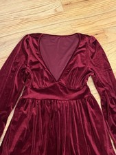 NWOT DRESS Womens VELOUR Sz M RED Deep Vneck Short SHEIN HOLIDAY Christmas Party