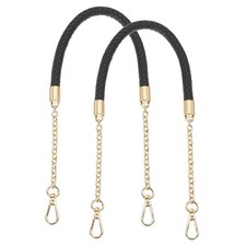 2Pcs 62cm/24.4" PU Leather Braided Purse Strap Black Light Gold Buckle