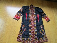 Turkmen Traditional embroidered Black Silk Chapan Jacket Robe Central Asia Triba