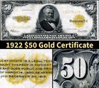 HGR SUNDAY 1922 $50 Gold Certificate (RARE $50 - WANTED) VERY LIGHTLY CIRCULATED — photo 1