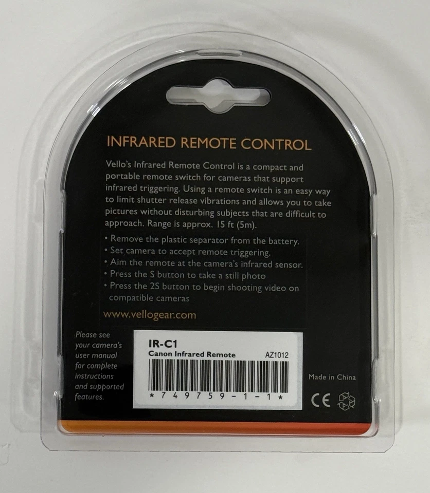 Vello IR-C1 Infrared Wireless Remote Control Shutter Release For Canon Cameras - Image 2 of 2