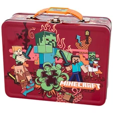 Minecraft Mobs on Fire Tin Lunchbox Red