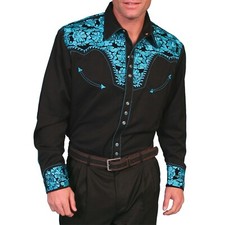 Scully Men's Floral Tooled Embroidery Black Shirts P-634-TUR