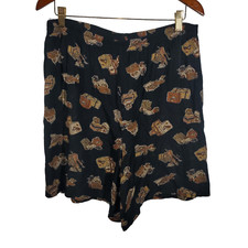 VTG Katherine Stone Luggage-Print Shorts Womens L Black Pull-On Flowy Novelty