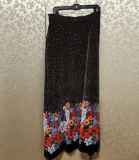 Vintage Couleur Fabric Brown Multi-Color Floral Velvet Maxi Skirt Size Medium M
