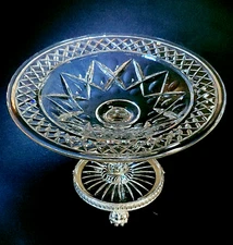 ANTIQUE BRILLIANT PERIOD PAIRPOINT COMPOTE, C1435, Cut Crystal & Silverplate