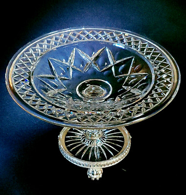 ANTIQUE BRILLIANT PERIOD PAIRPOINT COMPOTE, C1435, Cut Crystal & Silverplate