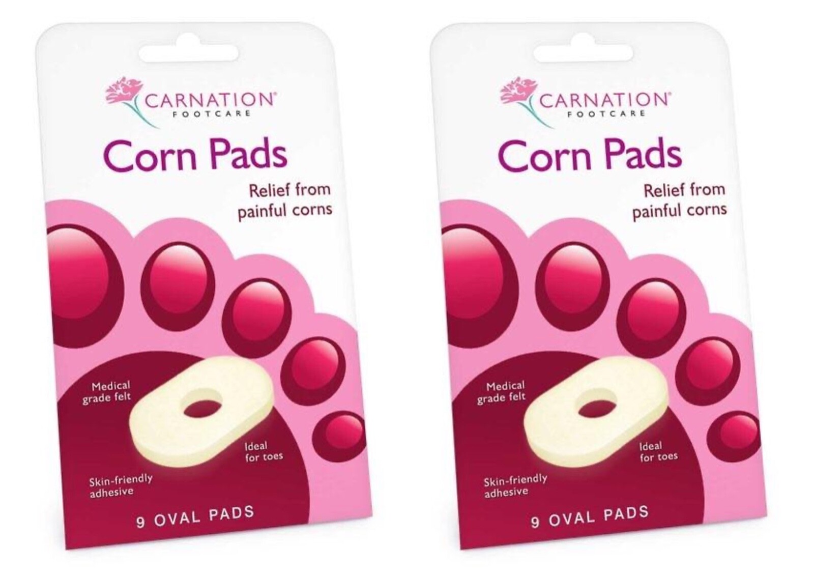 2 x CARNATION FOOTCARE Oval Corn Pads (9 per pack)