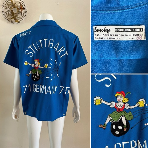 1970s USAF Germany Embroidered Womens Bowling Party Souvenir Shirt Blouse Vtg - Picture 9 of 23