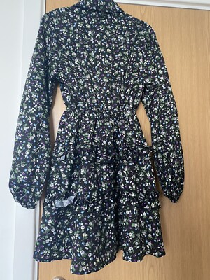 PRETTY LITTLE THING long sleeve black floral midi dress size