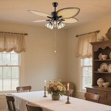 52 inch Reversible Ceiling Fan Lamp 5 wood Palm leaves Chandelier with Remote