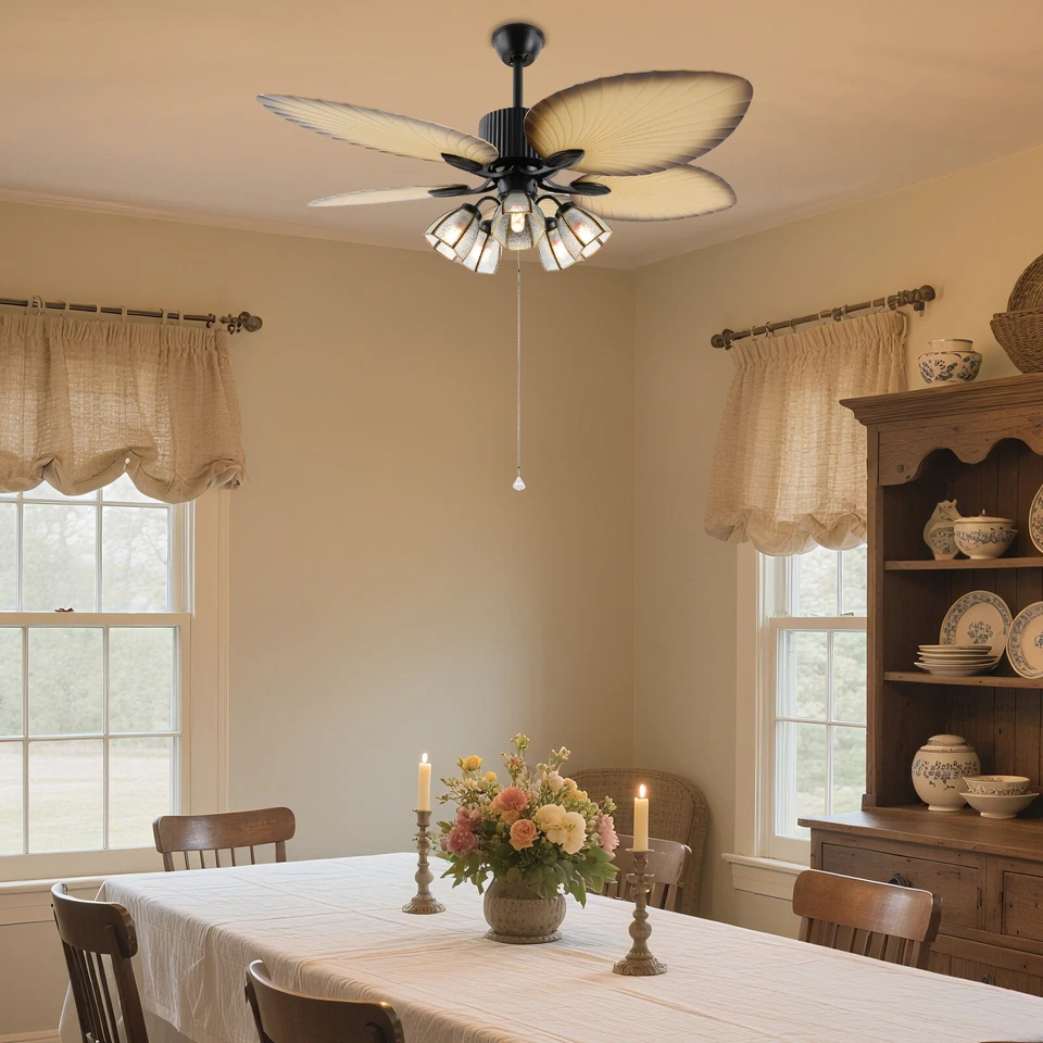 Ceiling Fan with Light Remote Control Reversible 5 Palm Tropical Blades 52 inch - Image 2 of 4