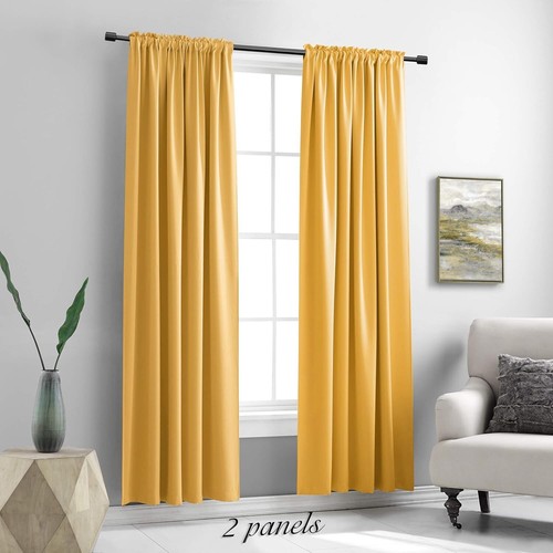 Gold Thermal Blackout Curtains for Bedroom - 2 Panel Set, 84" x 52" Rod Pocket - Picture 4 of 9