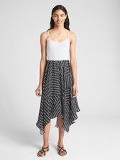 Gap Mix-Fabric Handkerchief Midi Dress, Black stripe Sz L (112134)