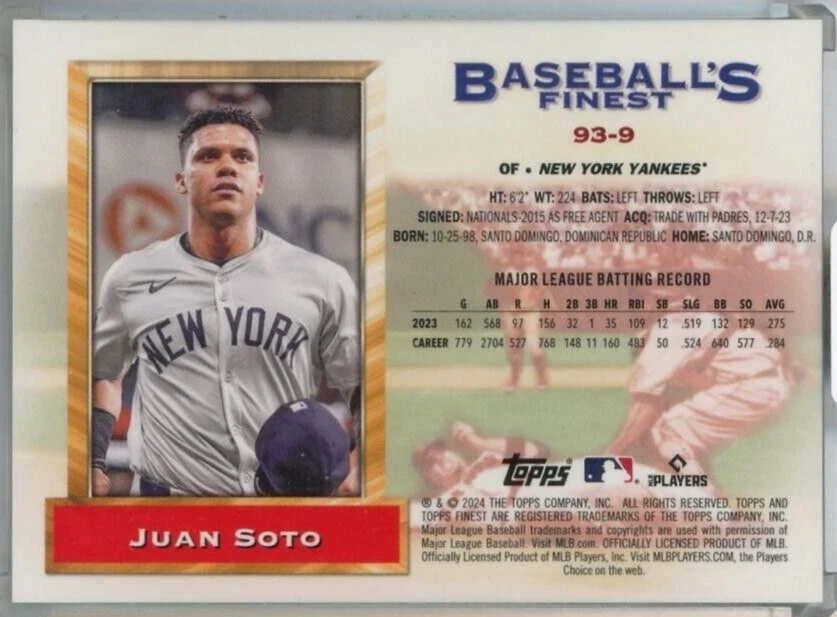 2024 Topps Finest Juan Soto What if… 1993 Finest Prototypes Gold Refractors /50 - Image 2 of 2