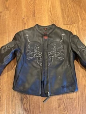 First Racing Men Motorcycle Jacket Thinsulate Skull Full Zip Black Sz Small READ