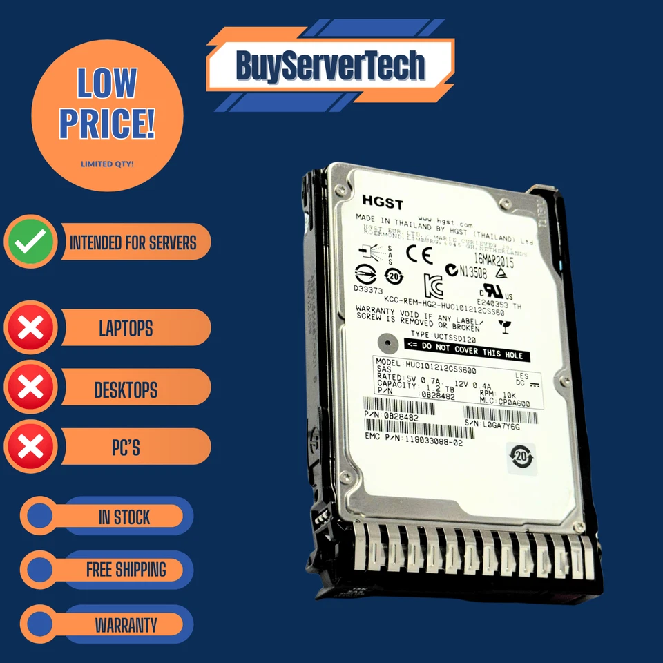 1.2TB 10K SAS 2.5" HDD 6Gbps | 0 Hours | HP DL360 DL380 G8 G9 G10 | Tray | 1YR - Image 4 of 4