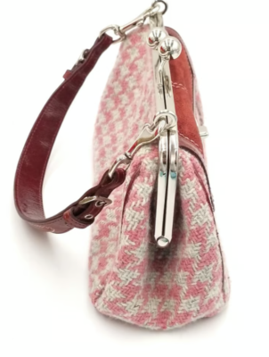 Coach Vintage Pink/Maroon Tweed Kiss Lock Shoulder Bag With