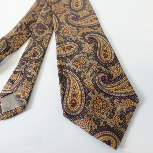 Brown Neck Tie Mens Light Big Paisley Silk Woven Native Suit Boho ENZO MOLTENI - Picture 6 of 7