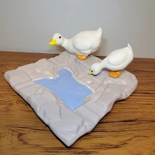  Duck Geese Large Ceramic Ashtray Vintage  Gray 8" X 8"