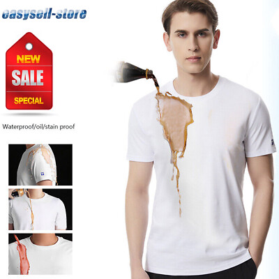 Men T Shirt Waterproof Oil Stain Proof Short Sleeve Tee Summer Casual Streetwear