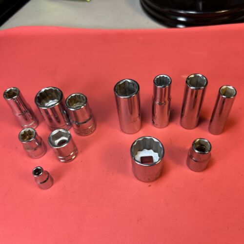 BLACKHAWK & PROTO TOOLS -Lot Of 12 SAE Sockets, Different Drives and Sizes