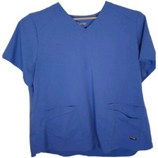 GREY'S ANATOMY BY BARCO 4 POCKET V NECK WOMEN'S BLUE SCRUB SHIRT 3XL