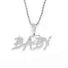 2 Ct Natural Moissanite "Baby" Initial Letter Cursive Pendent White Gold Plated