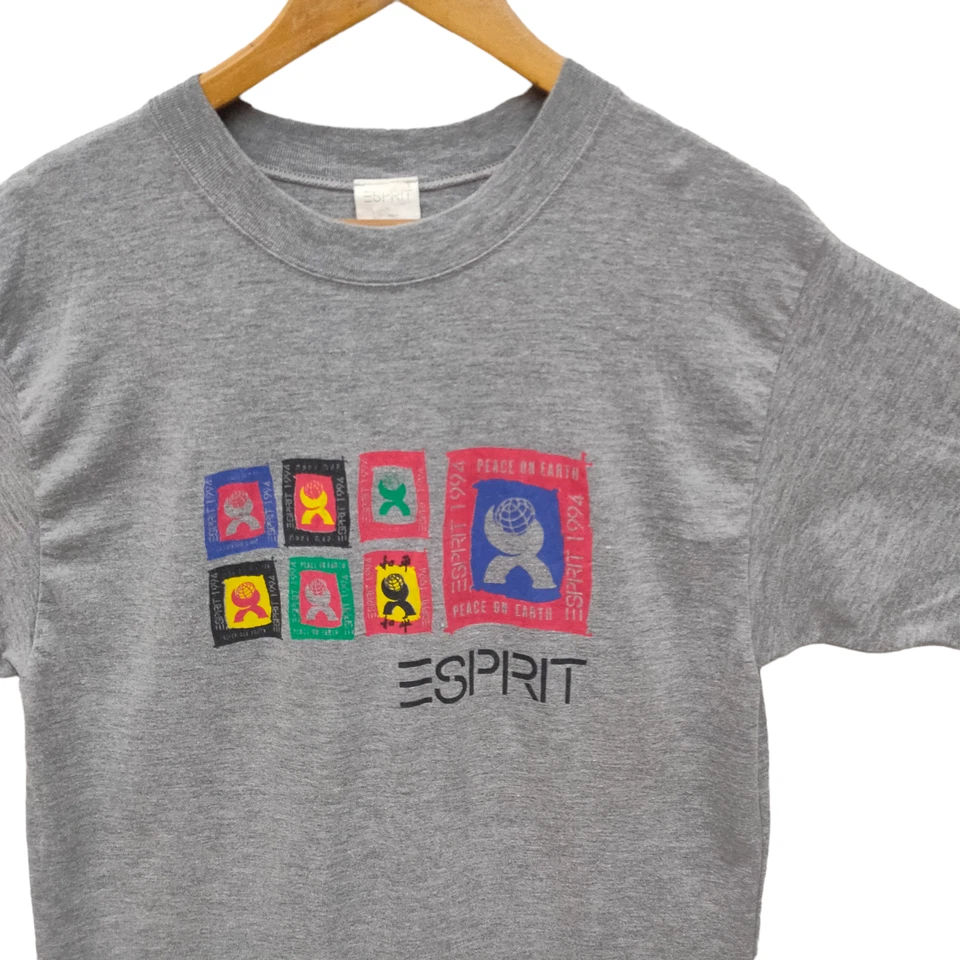 90s Esprit Top Tee Vintage 1994 Esprit Peace on Earth Graphic T-Shirt Gray Large - Image 2 of 4