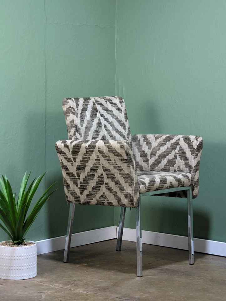 Vintage Mid Century High Arm Chair Zebra Chrome Kitchen Dining Tall Bar Stool - Image 4 of 4