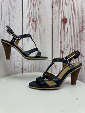 Sofft Faux Croc Navy Leather Slingback Sandals Heels Size 9M TCC