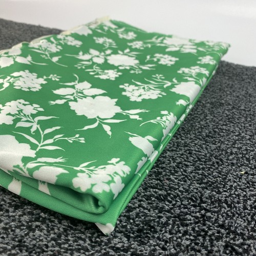 VTG 60"W X 2yd L MOD BOHO BRIGHT GREEN W WHITE FLOWERS POLYESTER FABRIC CRAFT - Picture 5 of 8