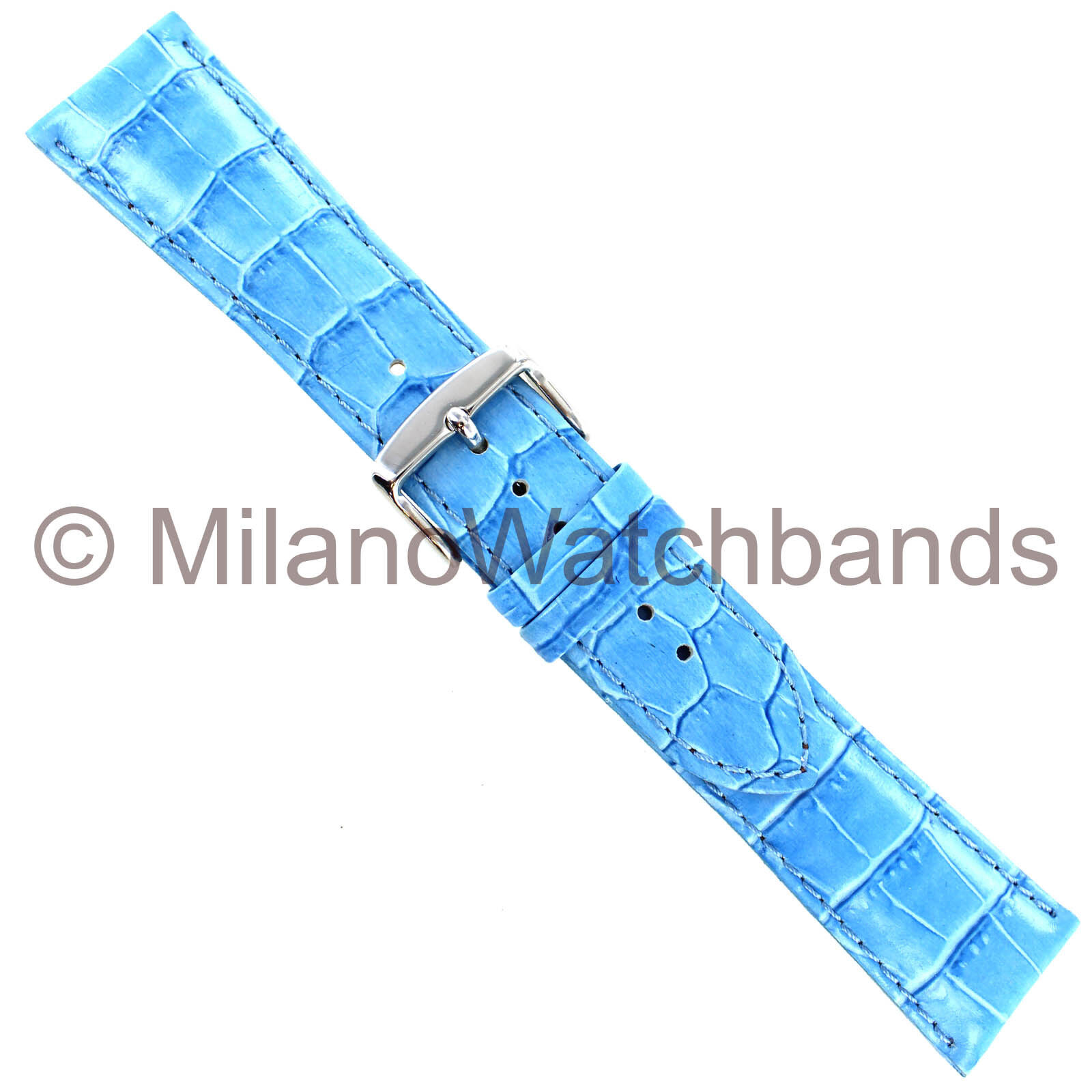 24mm deBeer Baby Crocodile Grain Light Blue Padded Stitched Watch Band