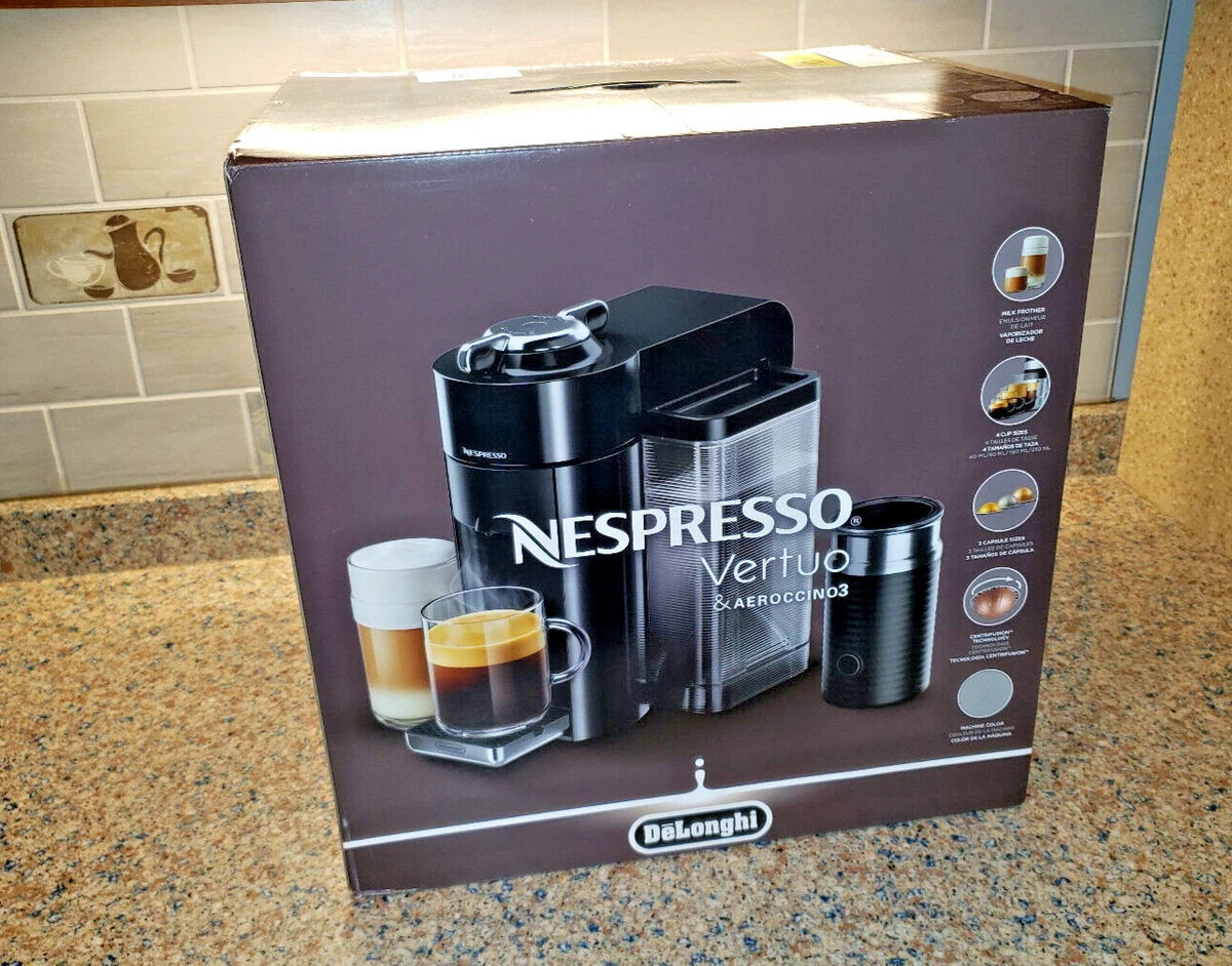 NEW DeLONGHI Nespresso Vertuo ENV135SAE Coffee Espresso Maker & Aeroccino 3  Gray