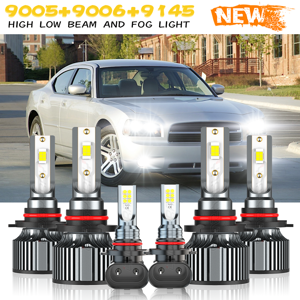 6x For Dodge Charger 2006 2007 2008 2009 LED Headlights Fog Light Bulbs  6500K