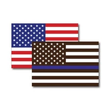 Thin Blue Line American Flag Magnet Decal and American Flag Magnet 4x6 - 2 Pack