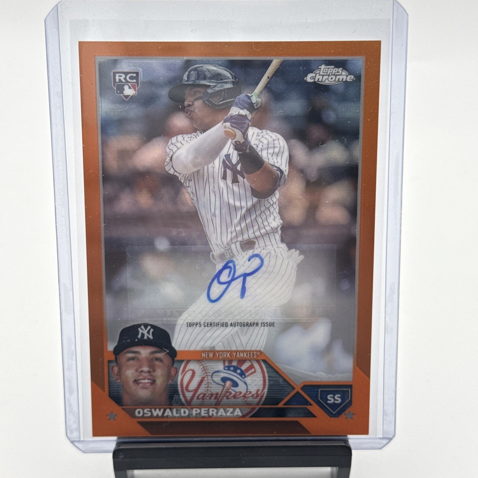 2023 Topps Chrome Update Oswald Peraza Rookie Orange Refractor Auto /25 