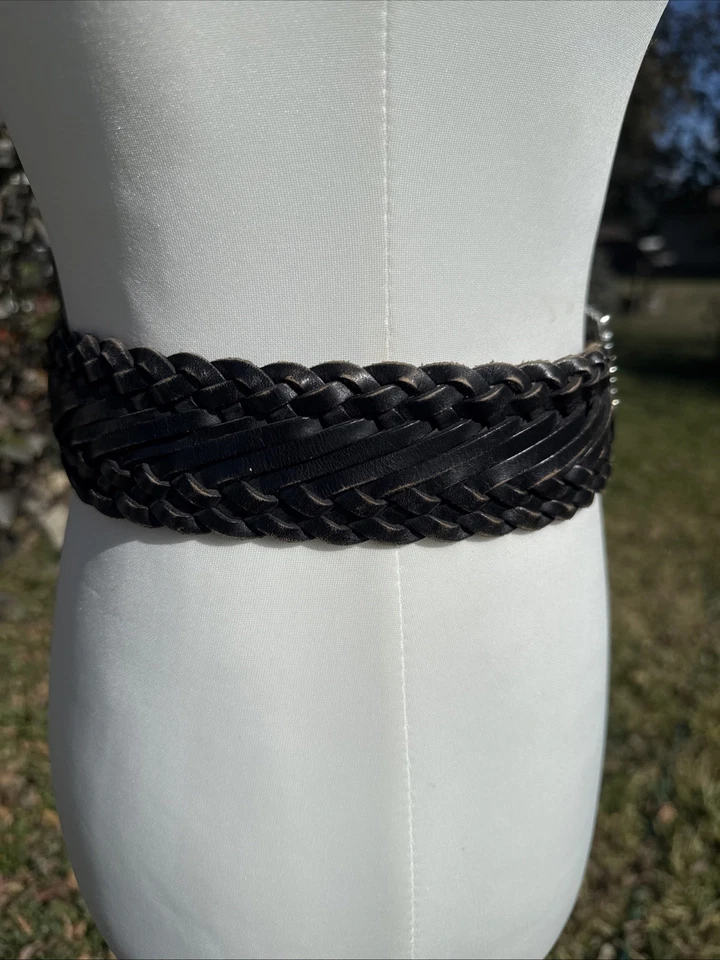 Vintage Brighton Women’s Braided Woven Leather Belt Silver Buckle Western 28”-31 - Image 2 of 4