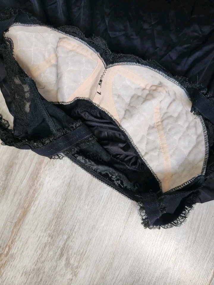 Camisón Olga Vintage Mediano Negro Barrido Completo Nylon Negligee Talla 34 Foto 4 de 4