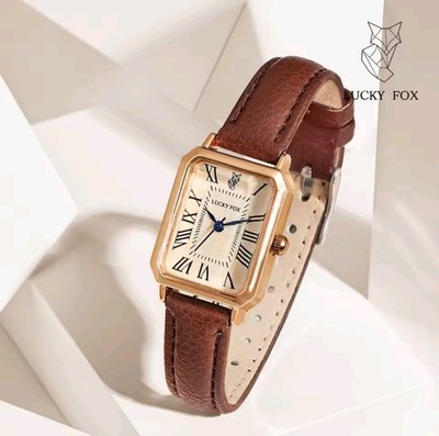 Retro Quadrat Damen Quarz Armbanduhr Lederarmband Freizeit Geschenk mit Box 