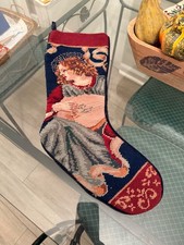 Vintage Wool Christmas Stocking Stocking Santa with White Dove