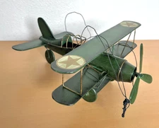 Handmade Tin Plane WWII Airplane WW2 Biplane Collectible USA Model Aircraft