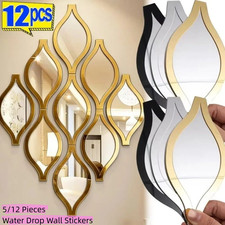 5/12Pcs Non Glass Mirror Sheets Acrylic Self adhesive Mirror Tiles Wall Sticker