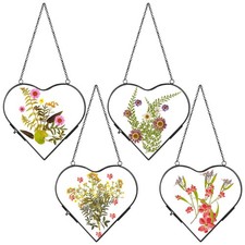 4 Pcs Heart Glass Pressed Flower Frame, Heart Hanging Floating Frames Double ...