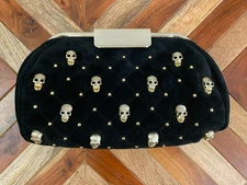 Thomas Wylde Black Suede Clutch with Gold Skulls
