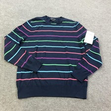 Brooks Brothers Sweater Mens Medium Navy Stripe Supima Cotton Crewneck Pullover