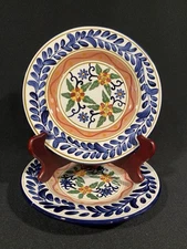 2-TALAVERA Hand Painted 8-5/8in Tabletops Unlimited SALAD Plates Dishwasher Safe
