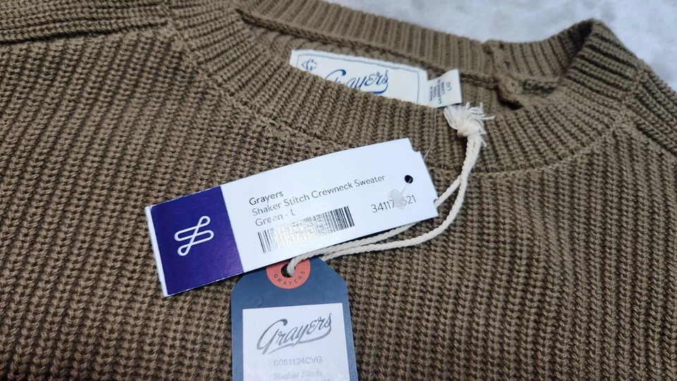 Grayers 男式大号隐蔽绿色摇椅圆领毛衣全新带标签 — 第 4/4 张图片