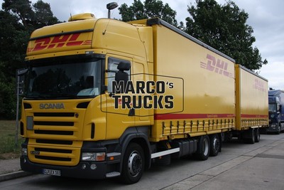LKW Foto Scania R420 Planensattelzug Deutschland gelb DHL Express & Logis #j9xr
