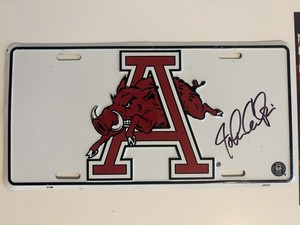 John Calipari Signed Arkansas Razorbacks Thru The A Hog Logo License Plate Auto